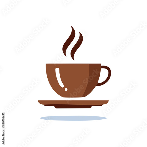 Stylized hot drink beverage on a saucer with steam graphic design, for website or restaurant icon.
