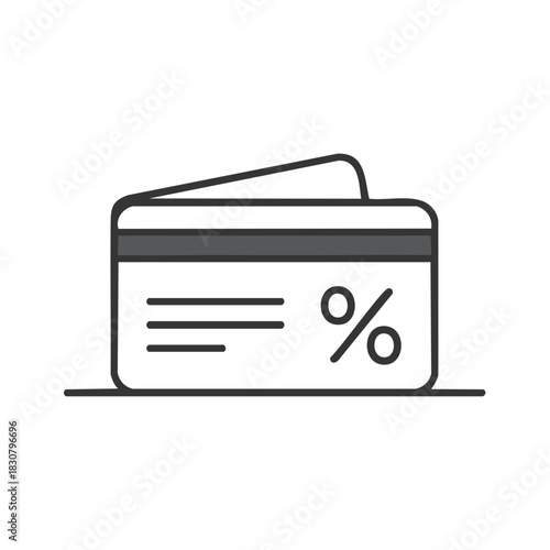 Credit card outline icon with percentage symbol for discounts sales and financial deals