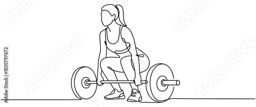 Continuous Line Drawing of a Woman Performing a Deadlift in a Gym female weightlifting