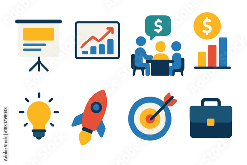 Business growth and innovation icons for strategic planning and success