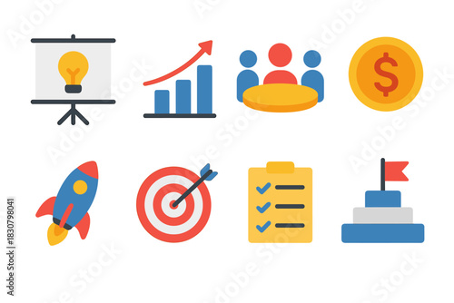 Business and success icons for strategy and goal achievement