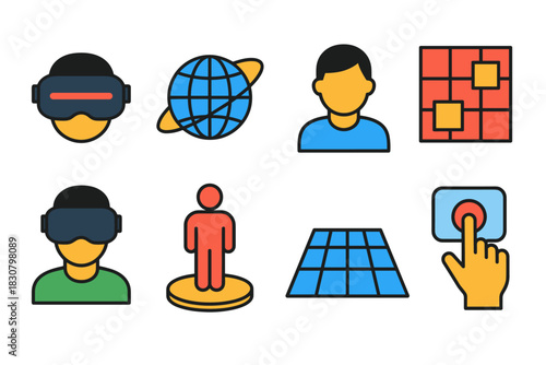 Virtual reality and digital interaction icons for technology design projects