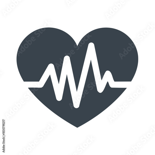 Heartbeat rhythm symbol in grey graphic heart shape for healthcare and wellness monitoring