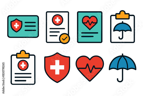 Healthcare and insurance icon set for medical and wellness design
