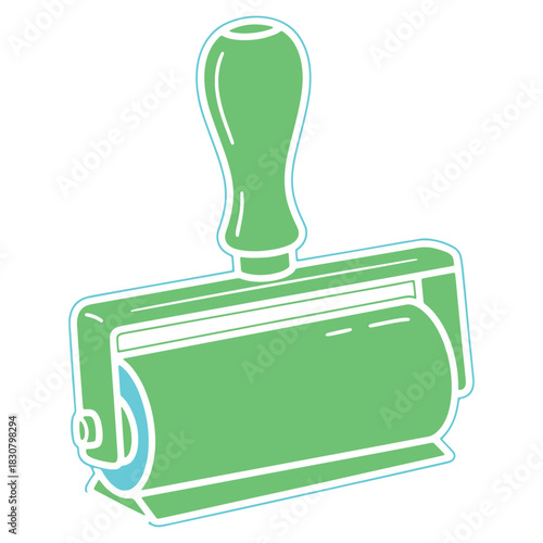 Green lint roller for cleaning and removing debris on clothes and household items vector illustration