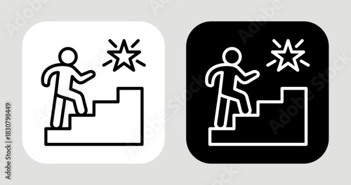 Stair to Star Icon In Black and White Line Style