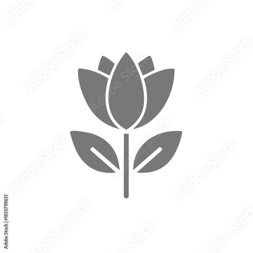 Elegant stylized lotus flower icon with leaves and stem in minimalist design