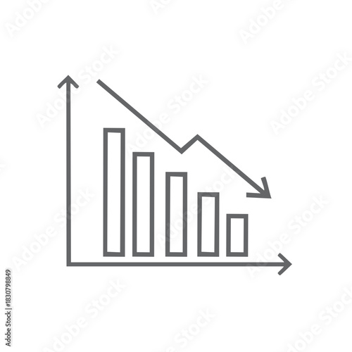 Decreasing Trend Chart with Downward Arrow Depicting Loss and Market Downturn