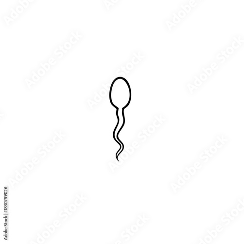 Minimalist Line Art Illustration of Spermatozoon with a Wavy Tail on a White Background