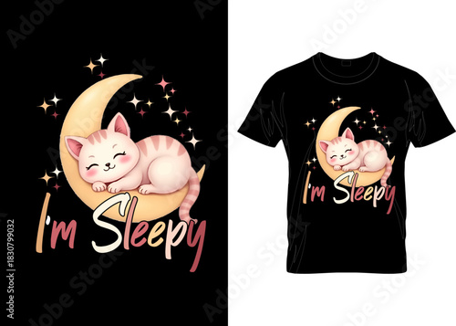 KAWAI CAT T-SHIRT DESIGN “Cute Sleeping Kawaii Cat Illustration – Cartoon Kitty Vector” custom appeal cloth vector design template