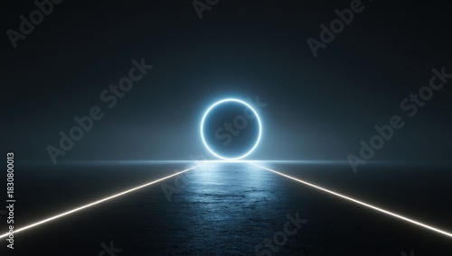 A dark road with a glowing circle in the middle