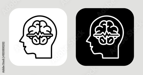 Brain Pulse Icon In Black and White Line Style