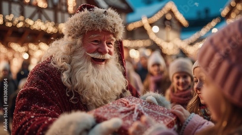 Santa claus bringing holiday joy at festive christmas market