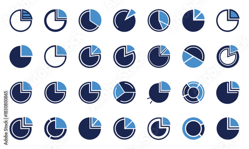 Collection of diverse pie chart icons for data visualization