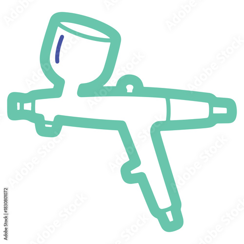 Illustration of an airbrush spray gun for art graphic design and automotive painting in mint green on white background