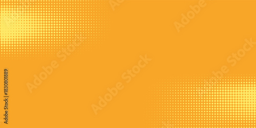 Yellow halftone pattern. Retro comic gradient background. Bright orange pixelated dotted texture overlay.
