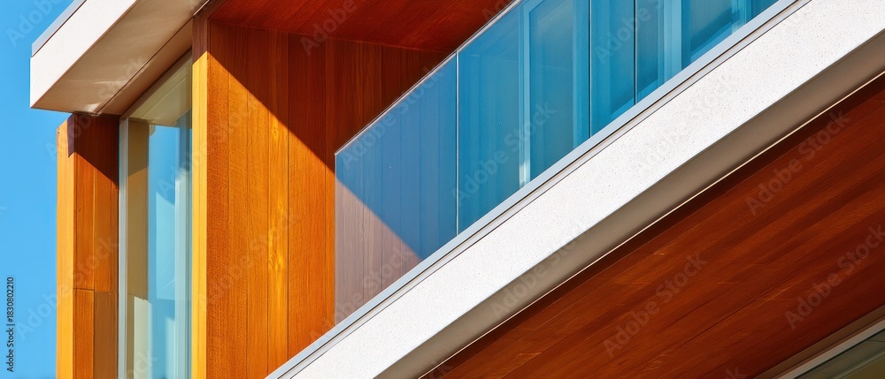 Fototapeta premium Modern architectural details wooden facade clear sky