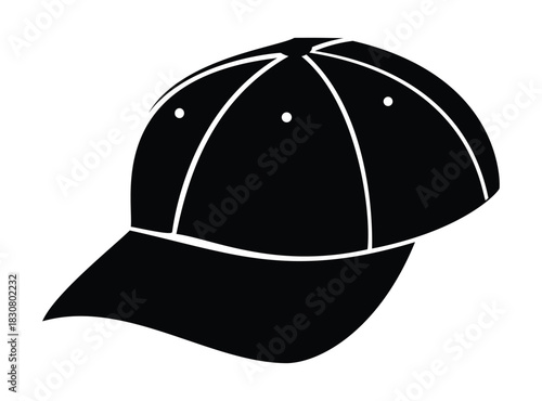 Baseball cap icon, illustration of a sports hat with a curved brim, representing sportswear, fashion, casual wear, and headgear