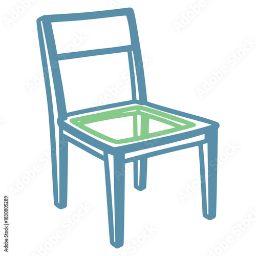Simple Chair Illustration in Blue and Green with Clean Lines for Design Projects and Home Decor Ideas