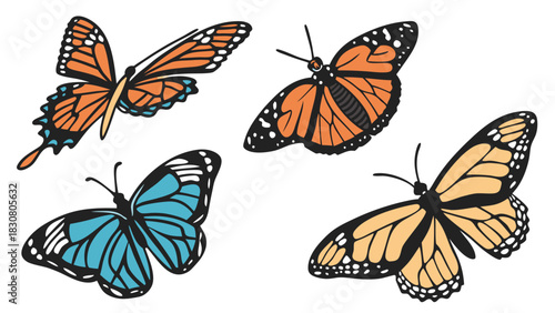 Vibrant Colorful Butterfly Vector Illustrations. Beautiful Spring and Summer Nature Graphics for Web Design, Marketing, Education, and Creative Projects.