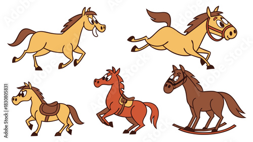 Playful Cartoon Horses Running Jumping Galloping for Children's Books Websites Games Educational Content Joyful Adventure