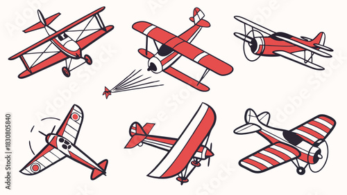 Retro Biplane Fleet Soaring Through Sky for Aviation History, Vintage Travel, or Nostalgic Marketing Campaigns
