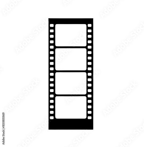 Blank white film strip with black frame template isolated on white background
