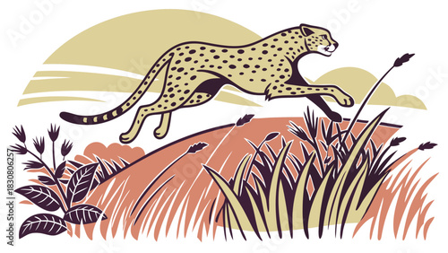 Agile Cheetah Running Fast Through Grassland Illustration for Business Speed Efficiency and Rapid Growth
