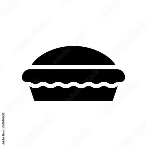 Pie Dessert Icon With Crust And Wavy Filling, Simple Food Illustration For Bakery, Menu, And Food Blog