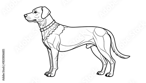 Profile View of a Dog, Detailed Line Art.