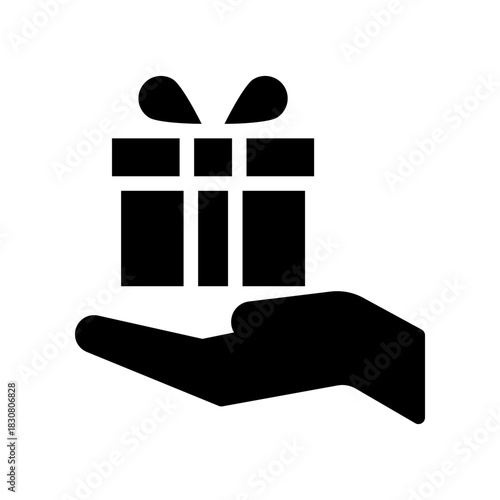 Hand Offering Gift Box Icon. Simple Black Silhouette Representing Gift Giving and Celebration