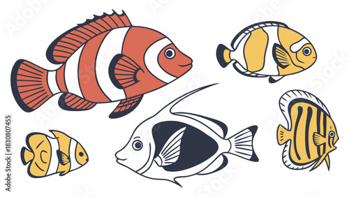Vibrant Tropical Fish Collection for Aquatic Life, Ocean Exploration, and Marine Biology Education Projects, Evoking Wonder and Discovery