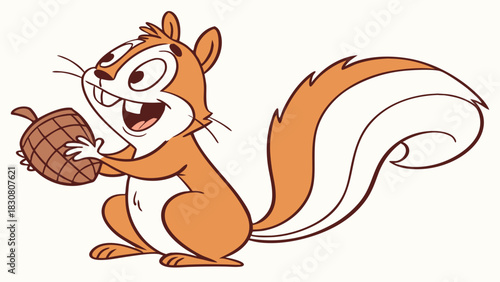 Happy Squirrel Holding Acorn for Autumn Marketing Campaigns and Children's Book Illustrations, conveying joy and natural abundance for seasonal promotions and educational content.