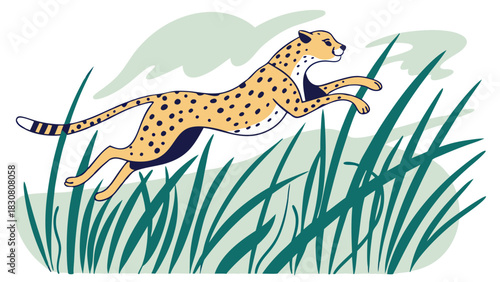 Dynamic Cheetah Leaping Through Tall Grass Wild Animal Running Fast for Speed Agility Power Nature Education Marketing