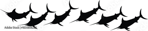 Marlin fish elegant swimming silhouettes ideal for nautical, marine life, and ocean conservation themes. Vector illustration.