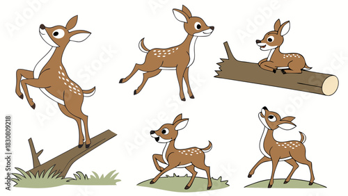Cute Baby Deer Cartoon Wildlife Characters for Forest Nursery Decor, Kids Stickers, Children’s Education Art, Adorable Fawn Illustrations and Playful Animal Designs
