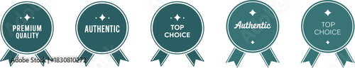 Teal seals trendy premium badges for authentic products and brand quality. Vector illustration.