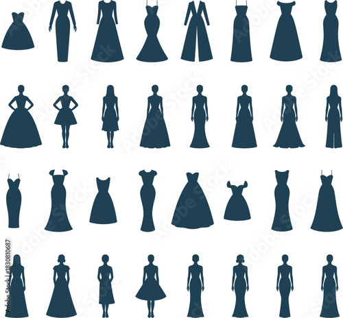 Dress silhouettes stylish fashion shapes for elegant design and apparel concepts. Vector illustration.