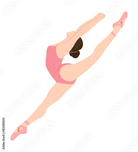 Ballerina Performing Gracefully Ballet Jump Pose.