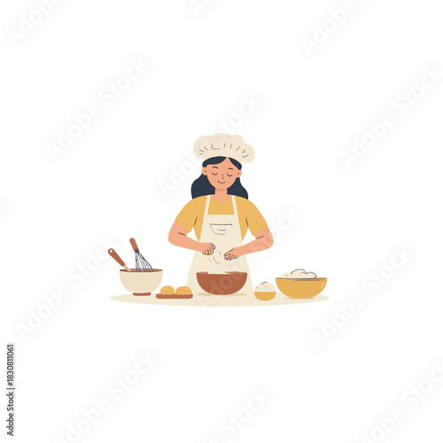 Captivating culinary artist skillfully mixing ingredients with joy creating appetizing treats in