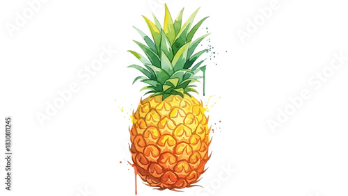 Watercolor Pineapple Illustration Vibrant Tropical Fruit with Colorful Splashes