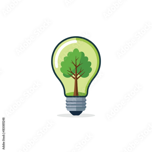 Conceptual lightbulb illustration displaying a vibrant tree, energy saving, environmental