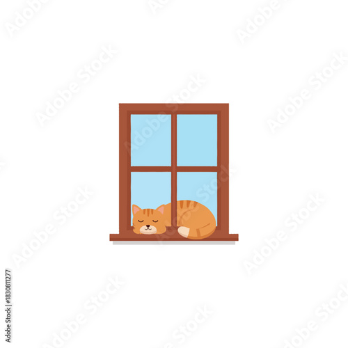Cozy feline contentment observing tranquility, a delightful domestic moment depicting a tabby