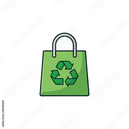 Green shopping bag showcasing recycling symbol promotes conscious consumption and environmental