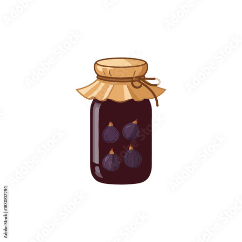 Sealed fig preserves jar showcasing homemade rustic food illustration with fruit immersed in sweet