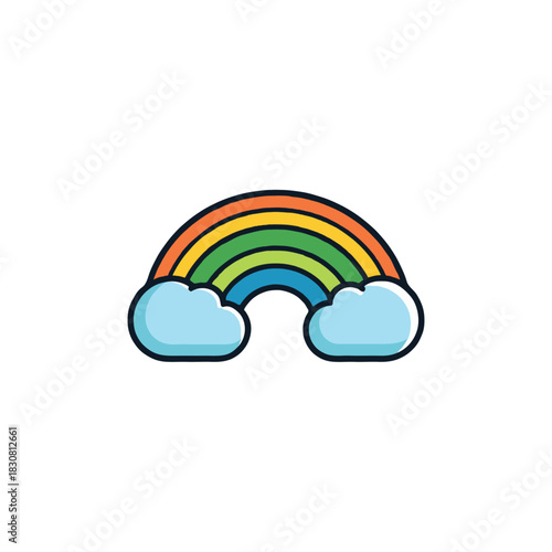 Vibrant arched rainbow illustration with fluffy clouds offering symbolism of hope and optimism in