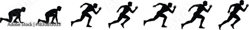 Evolution sequence of running silhouettes from crawling to sprinting symbolizing progress and achievement. Vector illustration.