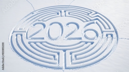 Snowy 2026 Labyrinth Aerial Winter Design