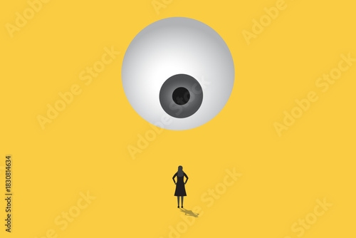 Business woman being monitored at work minimal illustration. concept of loss of privacy, surveillance