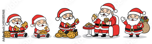 Funny Santa Claus Eating Cookies – Cute Christmas Character Set
